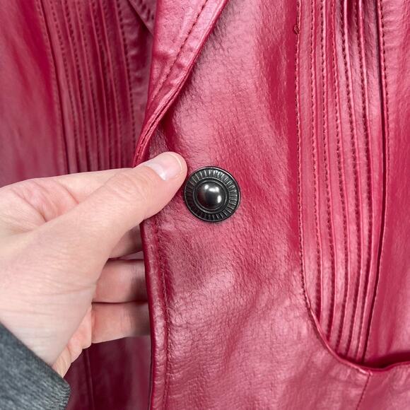 Denim and Co Leather Jacket Medium Cherry Red Burgundy Blazer Boho Western - Picture 6 of 15